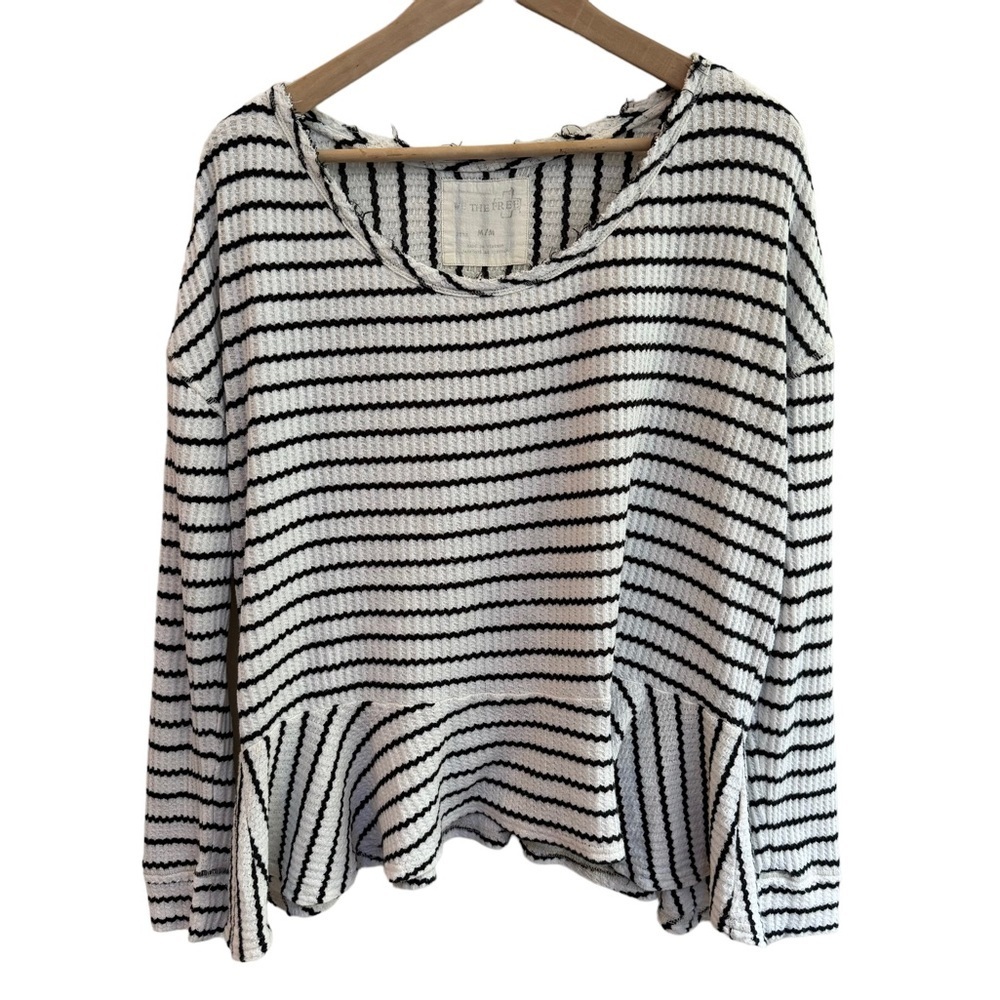 Free People Top Size Medium Auntie Em Thermal Peplum Striped Black White Casual
